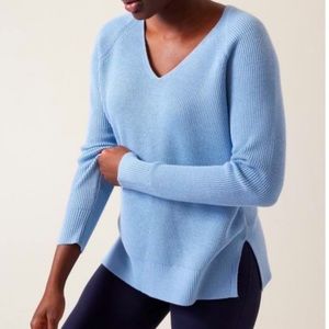 Athleta Blue Hanover Knit VNeck Sweater